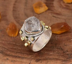 Herkimer Diamond Wide Band Sterling Silver Ring Boho Silver Band For Jewelry - Picture 1 of 6