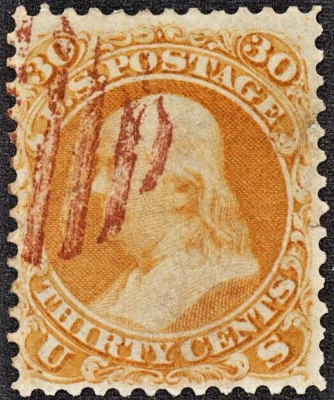 U.S. Classic #71 F/VF 30 cent Orange with Red cancel '23 CV $210.00 - Image 1 of 2