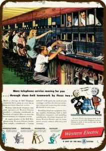 1947 BELL TELEPHONE WOMAN SWITCHBOARD OPERATORS Vintage Look DECORATIVE METAL SI - Picture 1 of 1