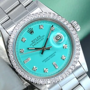 ROLEX MENS DATEJUST GOLD STEEL WATCH AQUA DIAL DIAMOND BEZEL 36MM 1601 1.80CTW - Picture 1 of 22