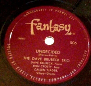 THE DAVE BRUBECK TRIO That Old Black Magic Undecided 78 rpm FANTASY 506 PLAYS EX - Picture 1 of 6