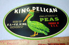 Vintage Original Label, 1930s KING PELICAN peas vegetable crate label, nice logo