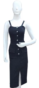 Vestido midi negro denim sin mangas con bolsillos delanteros talla pequeña - Imagen 1 de 5