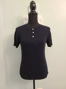 JOSEPHINE CHAUS SPORT Navy Blue Ribbed Short SLEEVE SWEATER SZ Medium - Picture 1 of 11