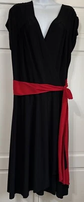 Vintage Y2K 90's J.F.W Black Wrap Dress w/ Red Belt Witchy Goth Womens Plus 2X - Image 1 of 4