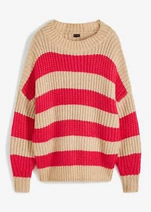 Neu Pullover mit Streifen Gr. 48/50 Latte Macchiato Dunkelpink Damenpullover - Bild 1 von 1