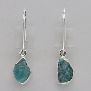 Pendientes APATITA Azul Corte Crudo Natural Corte Áspero - PLATA ESTERLINA 925 #901-Ke - Imagen 1 de 9