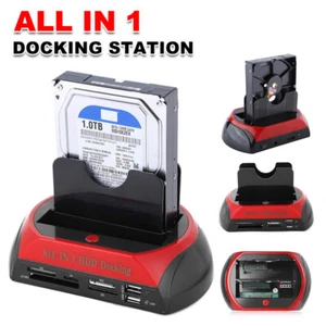 HDD Docking Station Dual 2.5" 3.5" SATA IDE Hard Disk Drive Dock OTB Card Reader - Picture 1 of 16