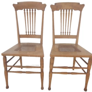 PAIR Antique Cane Seat Chairs with light carving late Victorian - Picture 1 of 19