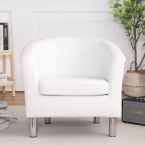 CAMDEN PREMIUM WHITE LEATHER TUB CHAIR ARMCHAIR DINING LIVING ROOM OFFICE - Picture 1 of 8