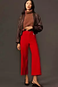 NWT ANTHROPOLOGIE MAEVE COLETTE MAGIC FABRIC CROP WIDE LEG PANTS BRIGHT RED 31P - Picture 1 of 6