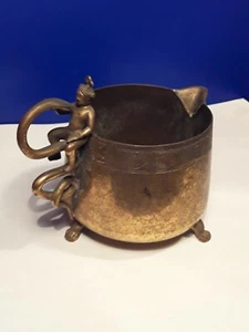 Antique Burmese Brass Cup Footed Vessel with Snake Handle - Picture 1 of 10