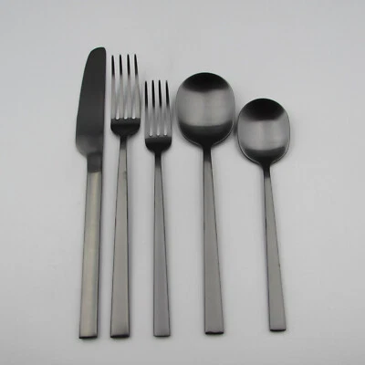 West Elm Stainless Flatware KANTO BLACK - 5pc Place Setting N/O