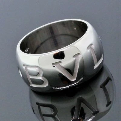 BVLGARI Monologo Italy 18K White Gold Wide Band Ring Euro Size 49 -US Size 4.5 - Image 1 of 4