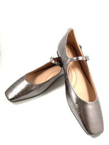 NWOB COLE HAAN GRAND 360 BRIDGE MARY JANE DARK SILVER LEATHER BALLET FLAT 9.5B - Picture 1 of 13