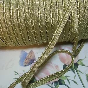 Vintage Antique Gold Metallic lip cord piping edging lace trim gimp ribbon 1/2" - Picture 1 of 10