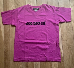 y2k joe boxer girlfriend! flocked logo v neck t shirt size small hot pink - Picture 1 of 8