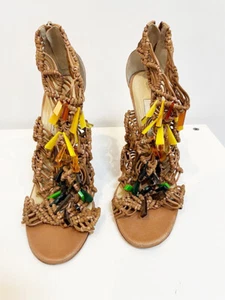 Designer Jimmy Choo Size 8.5 AU 39.5 EU IRIS Style Macrame Brown Women's Heels - Picture 1 of 6