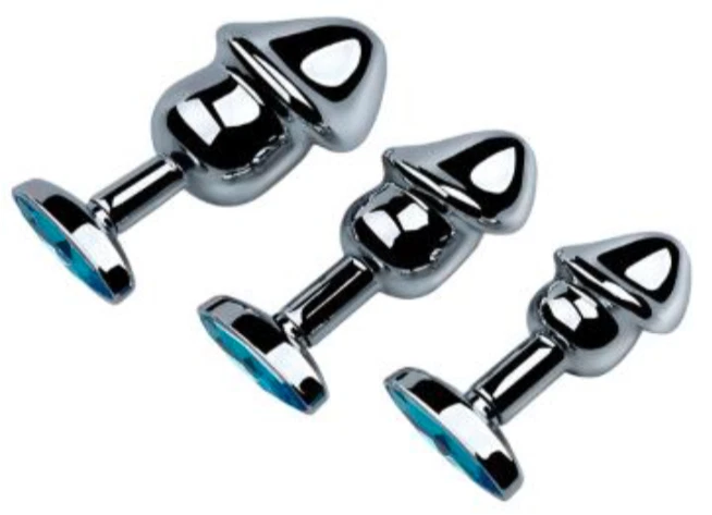 3.3" Thick Quality METAL Dildo Just The Tip Plug Clear 1.34" Diameter Blue Gem - Image 1 of 1