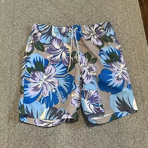 Lands End Swim Trunks Mens Medium 32-34 Floral Hawaiian Bathing Suit Lined Beach - Picture 1 of 10