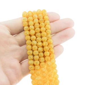 Round Natural Agate Beads 6mm - Yellow Crackle - 1 Strand 62 Beads - BD1432 - Picture 1 of 3