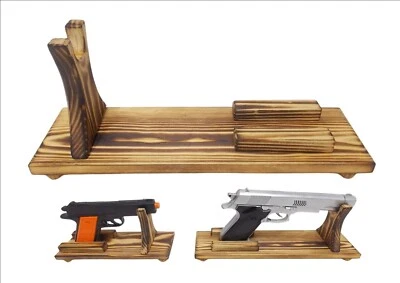 Pistol / Handgun stand rack holder Handcrafted Wooden collectors display 2 sizes - Image 1 of 4