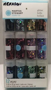 Martha Stewart Artigianato Iridescente Esagonale Glitter Set 12 Pezzi. 40~34045 - Foto 1 di 3