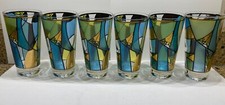 Six Vintage Mid-Century (1960’s) NED HARRIS Signed Abstract Cocktail  Glasses