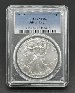 American 2002 $1 grado 999 Silver Eagle T-1 graduación profesional MS69 con cadena Gotham GRATIS - Imagen 1 de 2