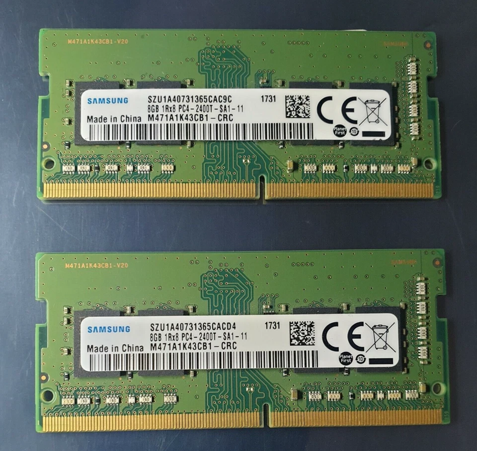 Samsung 16GB 2X8GB M471A1K43CB1-CRC DDR4 1Rx8 PC4-2400T SODIM Laptop Memory Ram - Image 1 of 1