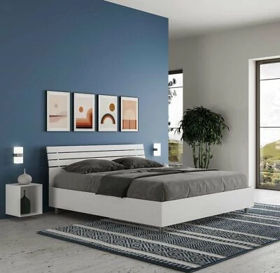 Letto legno ANKEL 160x190 con o senza contenitore bianco frassino curvo - Immagine 1 di 3