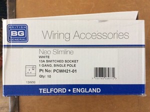 1G 13a Switched Socket - White BNIB x 10 screwless front plate & slimeline