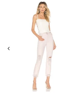 LOVERS+FREINDS Womens NWOTSz 24 Pink Logan High-Rise Tapered Frayed Denim Jeans - Picture 1 of 12