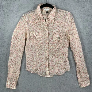 Vince Bergdorf Goodman Pearl Snap Blouse Sheer Floral Size 6 Breathable Cotton - Picture 1 of 11