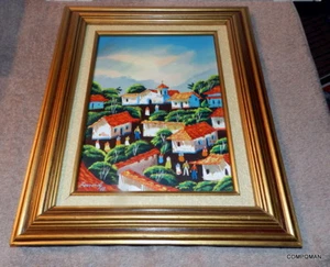 Costa Rica Volkskunst Verano Ölgemälde des Künstlers Alier Fernandez 1988 gerahmt - Bild 1 von 10