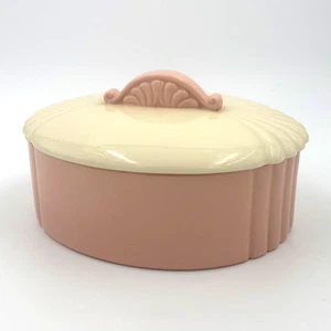 Vintage rosa und creme Keramik Deckeldose 1930er - 40er Jahre (6,75" x 5,25") - Bild 1 von 9