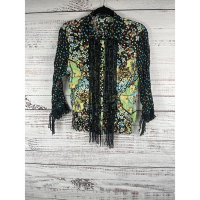 Camisa de piano para mujer pequeña de encaje transparente floral boho flecos blusa top multicolor Foto 1 de 4