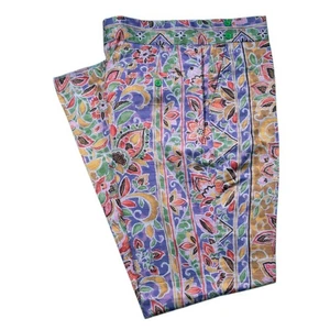 Gurkha Herrenhose 34 lila Blumendruck Baumwolle flache Vorderseite gerade Passform Hose - Bild 1 von 7