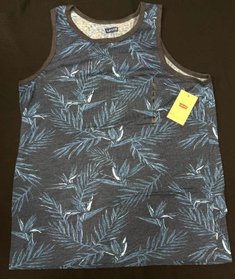 LEVIS strauss tank top shirt mens size LARGE  round neck floral blue B2 - Image 1 of 4