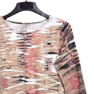 Top de perejil salvia para mujer M cuello redondo manga 3/4 estampado abstracto artístico neutro - Imagen 1 de 8
