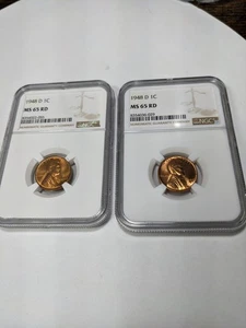 1948-D 1C Lincoln Wheat Cent NGC MS65RD 2 PIECES BIN.. - Bild 1 von 10