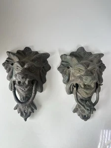 Set Of 2 Antique Architectural Salvage Bronze Dragon Head Sculpture Door Knocker - Picture 1 of 20