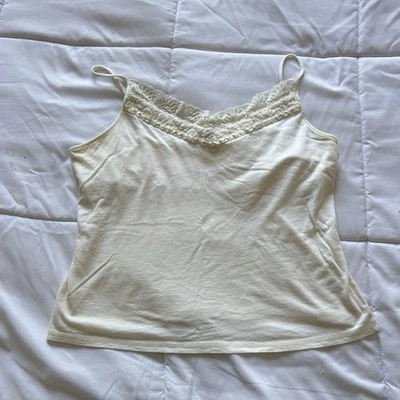 Camiseta sin mangas vintage Y2K Cami corta para mujer XL blanca coqueta Fairycore Cottagecore Foto 1 de 4