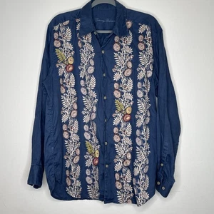 Camisa Tommy Bahama Lino Abotonada Manga Larga Bordada Talla Mediana Hawaiana - Imagen 1 de 3