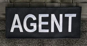 AGENT TITLE BADGE UNIFORM SWAT BLACK WHITE TACTICAL PANEL HOOK LAW PATCH 3" x 7" - Picture 1 of 4