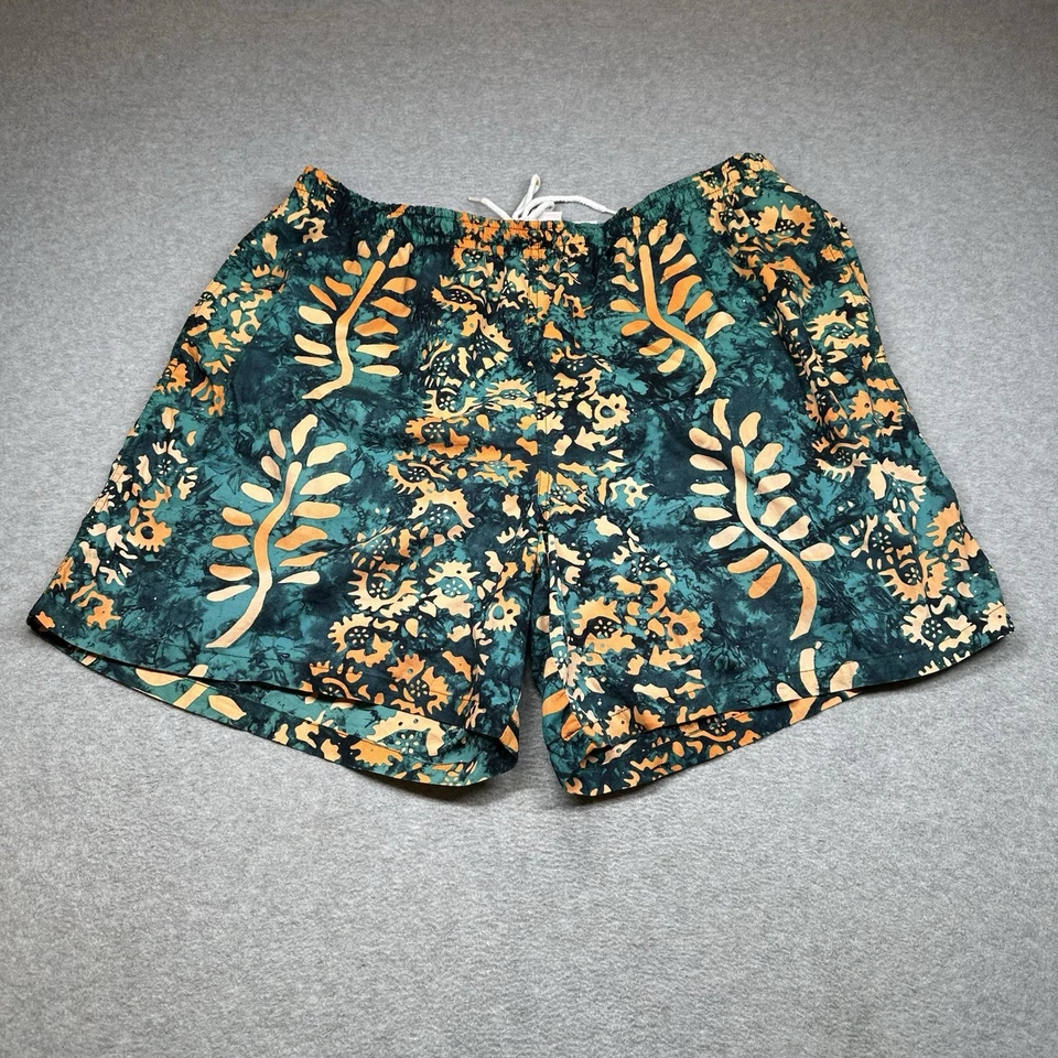 Pantalones Cortos de Natación Vintage Años 90 TYR Para Hombre XL Batik Verde Naranja Floral Bolsillos Forrados Foto 1 de 4