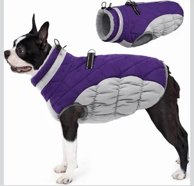 Chaqueta de invierno púrpura para perro abrigo arnés reflectante cálido polar cremallera chaleco/pequeño Foto 1 de 4