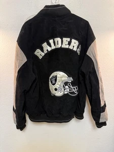 Chaqueta de bombardero de cuero gamuza de los NFL Raiders, XXL - Imagen 1 de 13