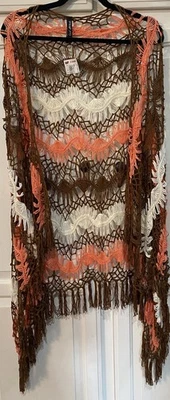 NWT Cool Attitude Crochet Fringed Vest Brown Copper Cream Color Women's Size XL - Image 1 of 4