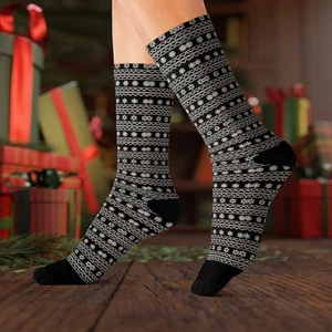 Weihnachten Ugly Sweater Schneeflocke Xmas schwarz weiß Sublimation Socken - Bild 1 von 18